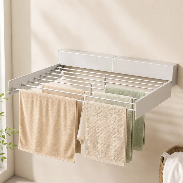 40 in. Indoor/Outdoor Retractable Industrial Gray Wall Mount Drying Rack