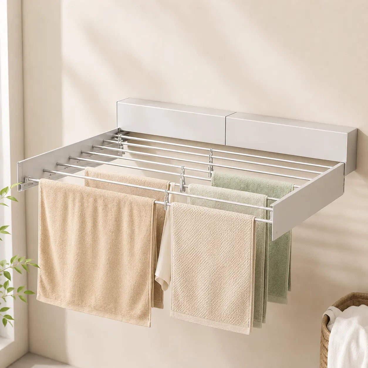 40 in. Indoor/Outdoor Retractable Industrial Gray Wall Mount Drying Rack