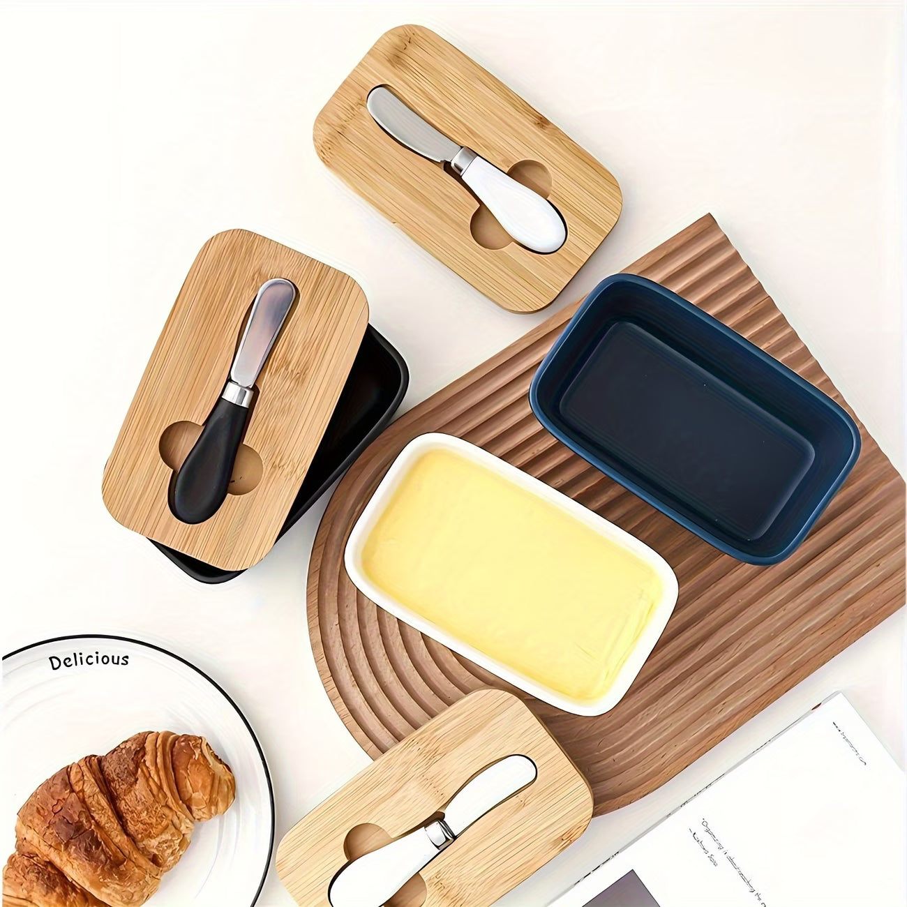 Ceramic Butter Dish With Lid & Knife – Airtight Butter Keeper Container with Silicone Seal for Countertop & Refrigerator
