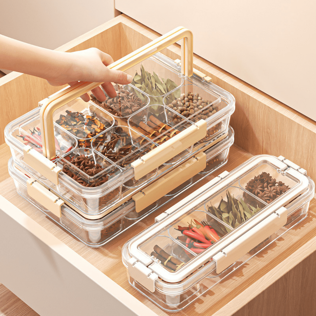 Food Grade Divided Storage Box with Lid | Portable Multi Section Food Organizer