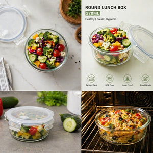 Round Glass Lunch Box 370ML (1 Pc) | Borosilicate Airtight Food Storage Container