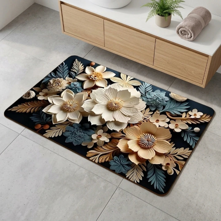 Luxury 3D Floral Door Mat | Anti-Slip Washable Bathroom & Entrance Floor Rug