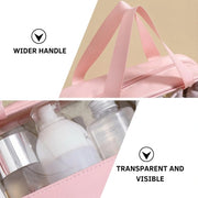 Transparent Makeup & Toiletry Organizer Bag Set | Waterproof Travel Cosmetic Storage Pouches with Handle (Pink)