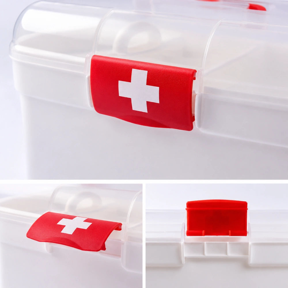 Portable Medical First Aid Box with Handle | Multipurpose Medicine Storage Organizer Container with Secure Lock Lid