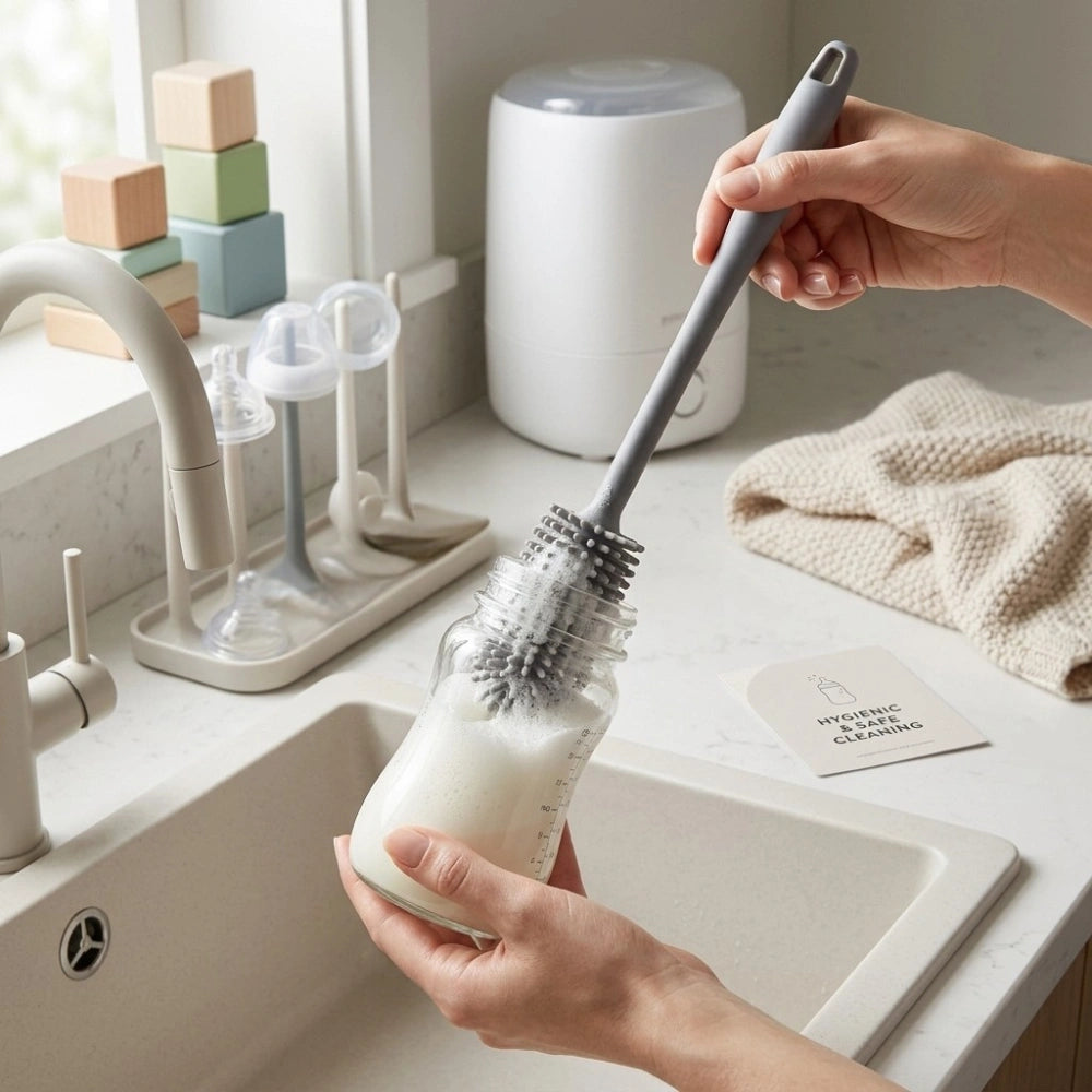 Silicone Bottle Cleaning Brush with Soft Flexible Bristles | Long Handle Water Bottle & Baby Bottle Cleaner | Easy Grip Kitchen Cleaning Brush