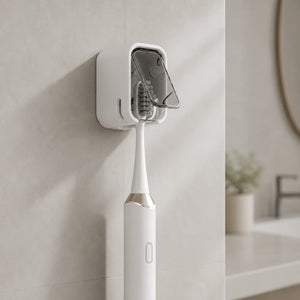 Wall Mounted Toothbrush Holder with Dustproof Cover | Self-Adhesive Bathroom Toothbrush Organizer with Clear Window & Quick-Dry Design