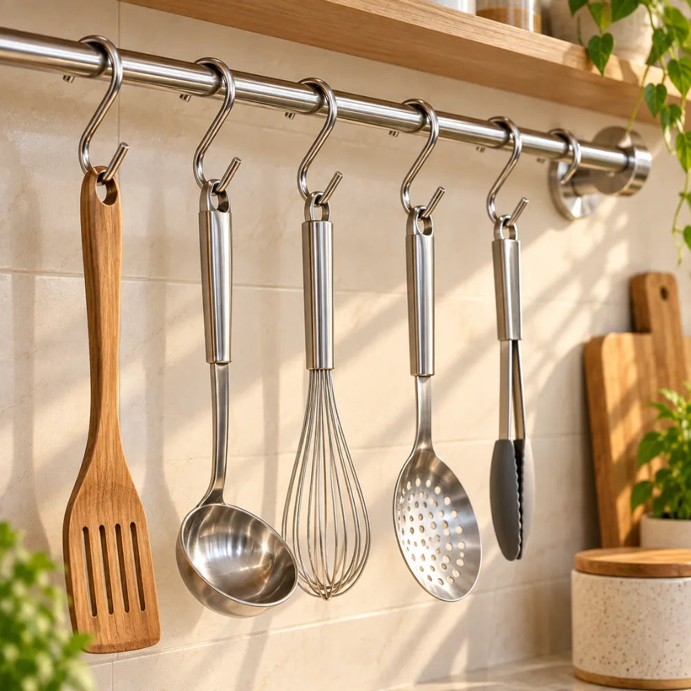 S-Shape Hanging Hooks Set of 8 | Stainless Steel Multipurpose Utility Hooks