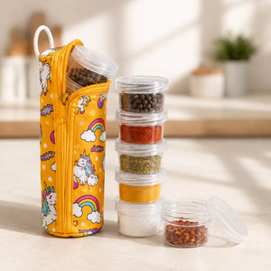 5PCS Portable Spice Jar Set | 5-in-1 Stackable Seasoning Bottles with Holder | Travel, Picnic, Camping & Kitchen Spice Organizer
