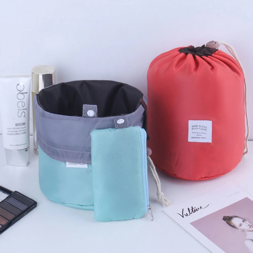 Stylish Drawstring Bucket Makeup Bag for Women | Portable Cosmetic & Toiletry Organizer Pouch for Travel and Daily Use