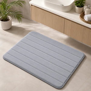 Memory Foam Bathroom Mat 80×50cm | Coral Velvet Super Soft Non-Slip Bath Rug | Quick Water Absorbent & Machine Washable | Grey