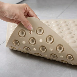Anti-Slip PVC Bath Mat with Foot Scrubber & Massager | Quick-Dry Shower Mat with Suction Cups | Beige Bathroom Mat (70 X 35 CM)