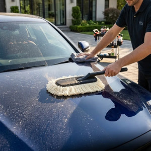 Super-Soft Microfiber Car Duster Brush with Detachable Handle| Strong Absorption, Scratch-Free Cleaning Tool for Wet & Dry Dusting/Polishing/Washing for Bike, Car, Truck, Office, Kitchen-White