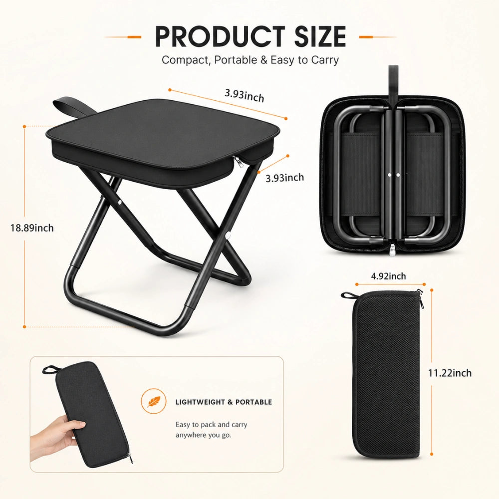 Portable Folding Stool with Carry Pouch | Lightweight Travel Seat | Compact Foldable Stool for Camping, Fishing, Picnic & Outdoor Use