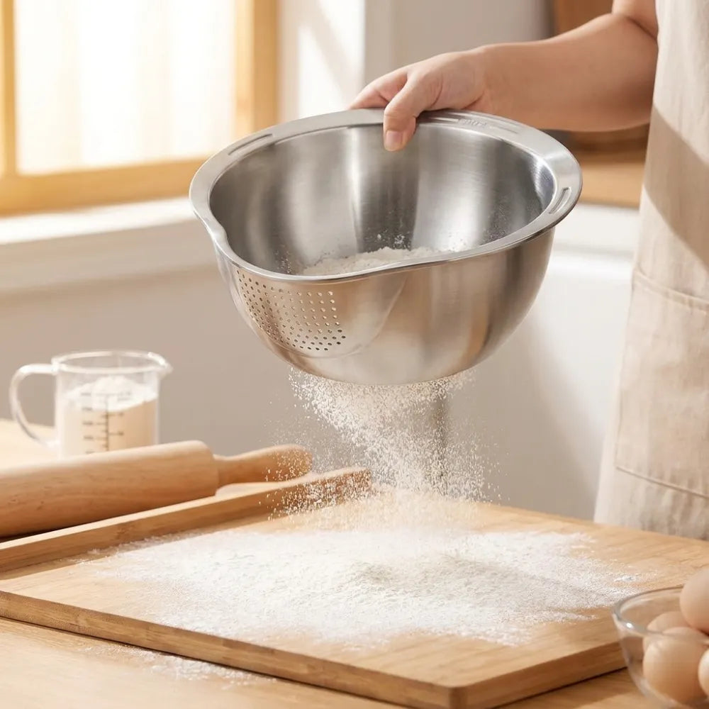 4-in-1 Rice Washer Bowl | Multipurpose Rice Washing, Straining, Mixing & Food Prep Bowl for Kitchen