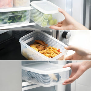 Fridge Storage Containers (Set of 6) with Draining Basket 1800ml | Stackable Airtight Food Organizer Boxes