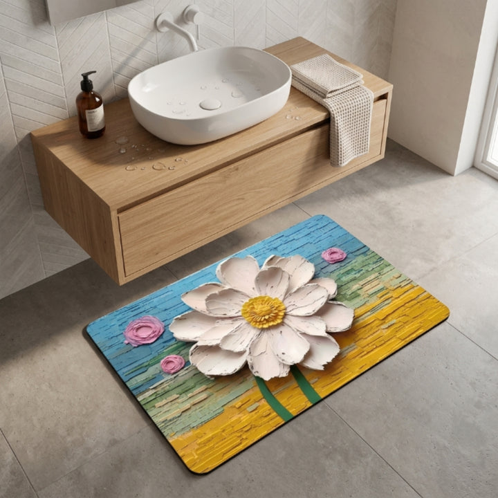 3D Floral Anti-Slip Door Mat | Soft Absorbent Washable Floor Rug for Bathroom, Bedroom & Entrance