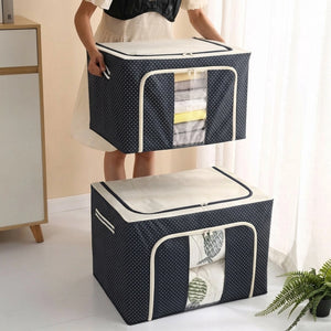 66 LTR Foldable Steel Frame Clothes Storage Bag with Clear Window & Zipper | Large Wardrobe Organizer