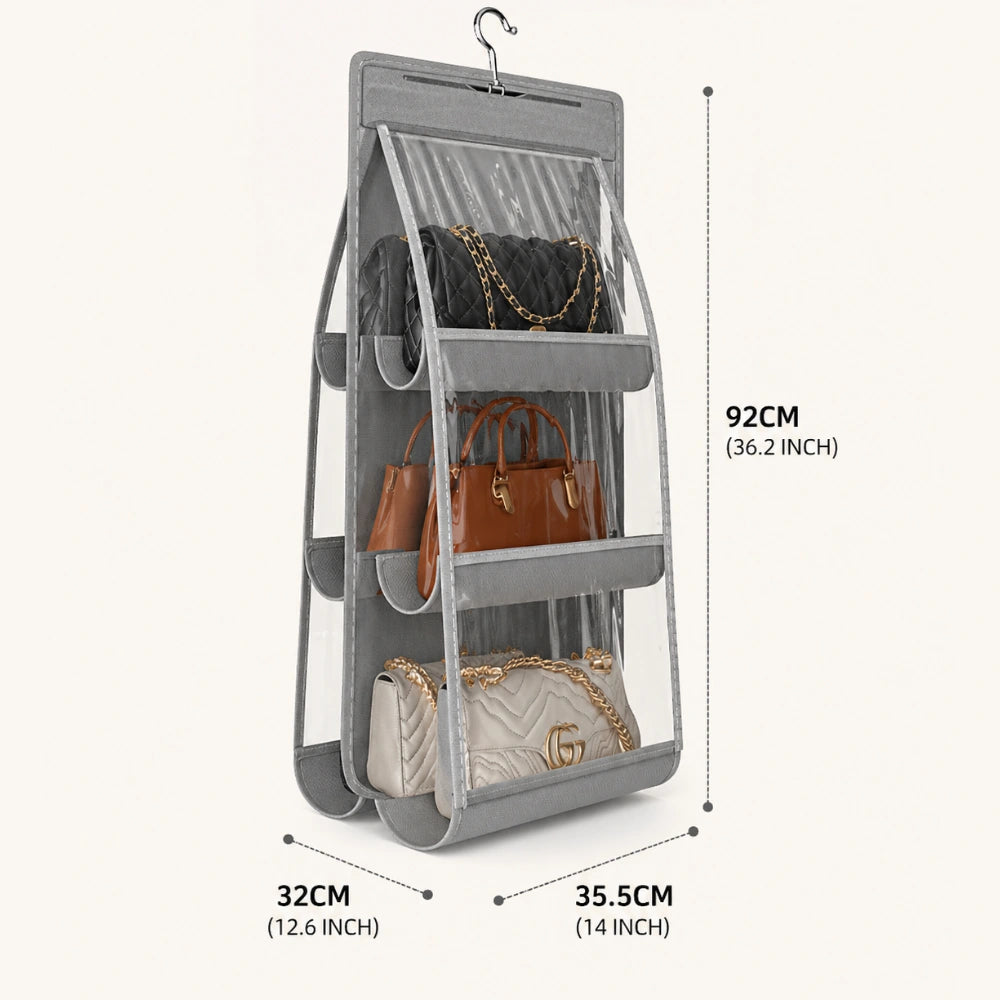 Hanging Handbag Organizer for Closet With 6 Large Compartments & Hanger