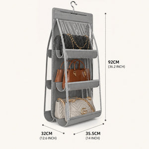 Hanging Handbag Organizer for Closet With 6 Large Compartments & Hanger