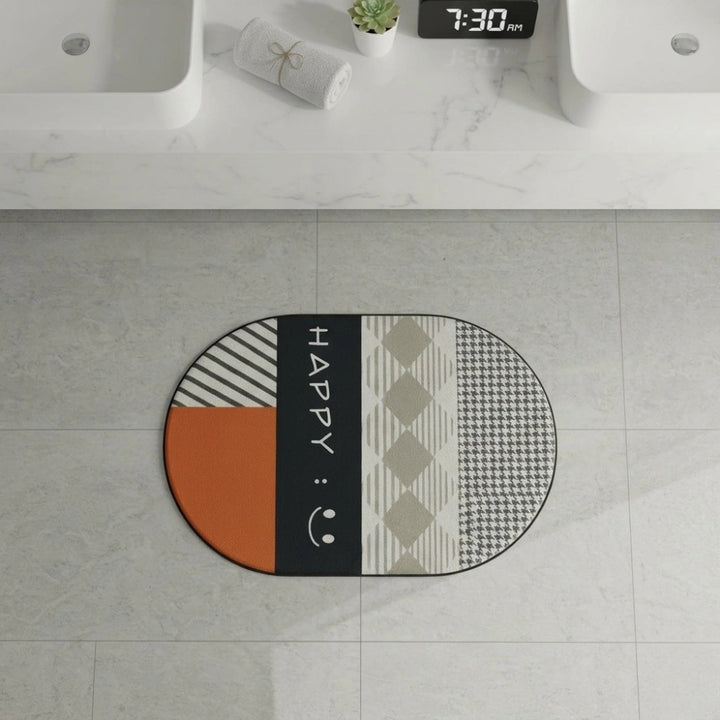 Modern Happy Print Anti-Slip Bathroom Mat | Soft Absorbent Quick Dry Bath Rug | Stylish Washroom Floor Carpet