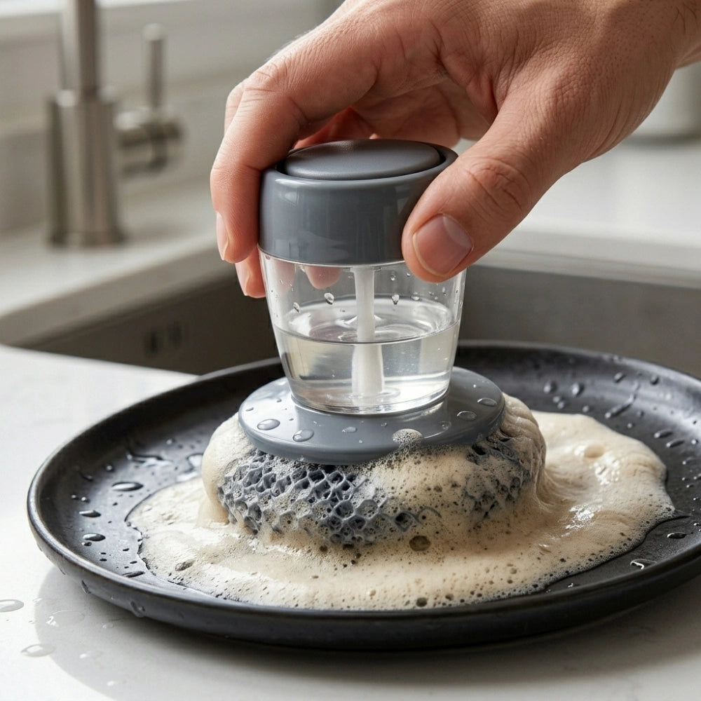 Dish Cleaning Brush with Soap Dispenser | Automatic Liquid Scrubber for Kitchen Sink & Dishwashing