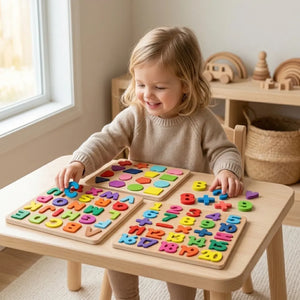 Wooden ABCD & Numbers Puzzle Board for Kids | 3D Alphabet & Counting Learning Toy | Preschool Educational Puzzle for Toddlers 3–5 Years