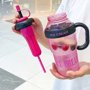 1300ml Ice Cream Theme Tumbler with Straw & Fruit Infuser | Leakproof Sports Water Bottle with Handle, Large Capacity Detox Sipper Cup for Gym, Travel & Daily Hydration