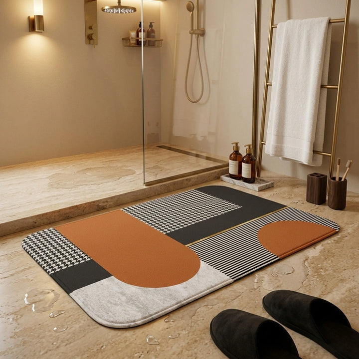 Happy Geometric Door Mat | Anti-Slip Soft Floor Rug | Modern Bathroom & Entrance Home Decor Mat