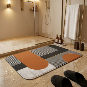 Happy Geometric Door Mat | Anti-Slip Soft Floor Rug | Modern Bathroom & Entrance Home Decor Mat