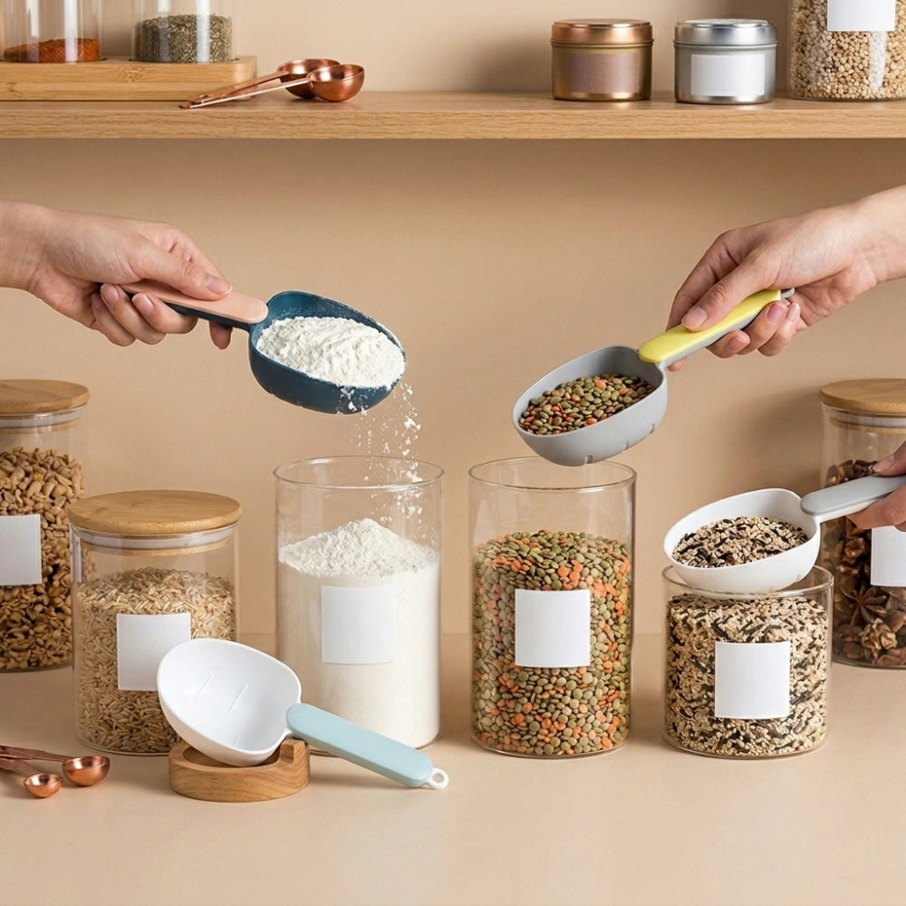 Multi-Purpose Grain Scoop with Sealing Clip | Food Measuring Spoon for Rice, Flour, Cereal & Pet Food (4 pic)