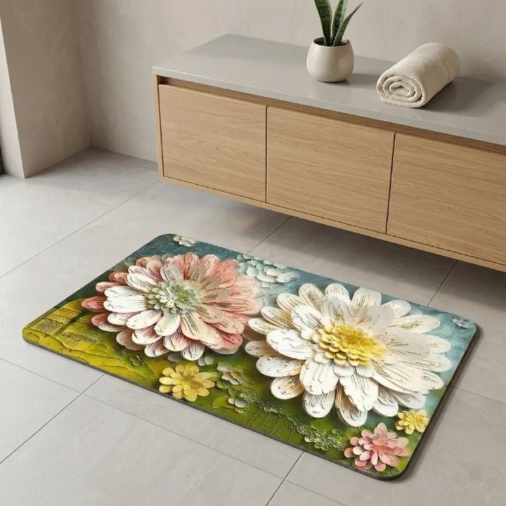 3D Floral Printed Door Mat | Anti-Slip Soft Floor Rug for Bathroom, Bedroom & Entra