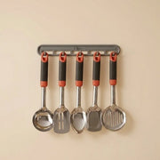2-in-1 Stainless Steel Frying Tool Set with Clip & Strainer | Oil Frying Spoon, Skimmer, Serving Tong, BBQ Filter & Kitchen Utensil Set with Wall Holder