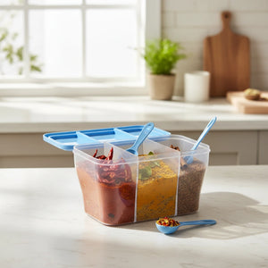 3-in-1 Multipurpose Masala Box with Airtight Containers & 3 Spoons | Transparent Kitchen Storage for Spices, Dry Fruits & Grocery