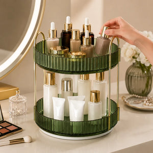 2-Tier 360° Rotating Makeup Organizer | Cosmetic, Skincare & Perfume Storage Holder | Bathroom Vanity & Dressing Table Organizer