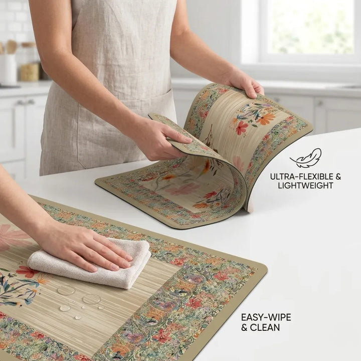 2-Piece Floral Kitchen Mat Set | Decorative Non-Slip Cushioned Anti-Fatigue Rugs for Kitchen, Sink & Office Floor