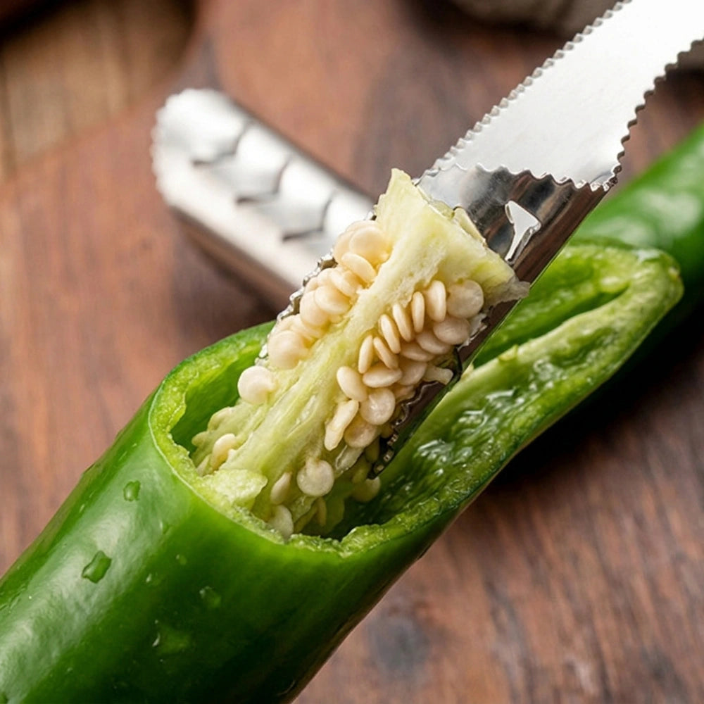 Stainless Steel Chili Corer & Seed Remover Tool | Pepper Deseeder for Jalapeños, Green Chilies & Peppers | Easy Kitchen Gadget