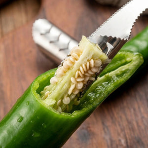 Stainless Steel Chili Corer & Seed Remover Tool | Pepper Deseeder for Jalapeños, Green Chilies & Peppers | Easy Kitchen Gadget