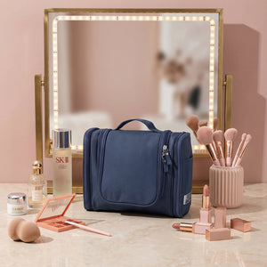 Travel Makeup & Toiletry Organizer Bag | Waterproof Cosmetic Vanity Case with Handle, Brush Holders & Dividers for Women & Men
