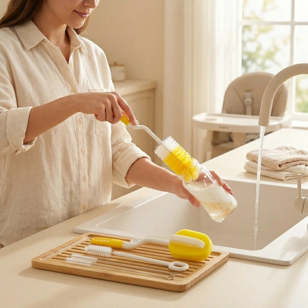 5PCS Baby Bottle Cleaning Brush Set | Bottle, Nipple, Straw & Sponge Cleaner Kit