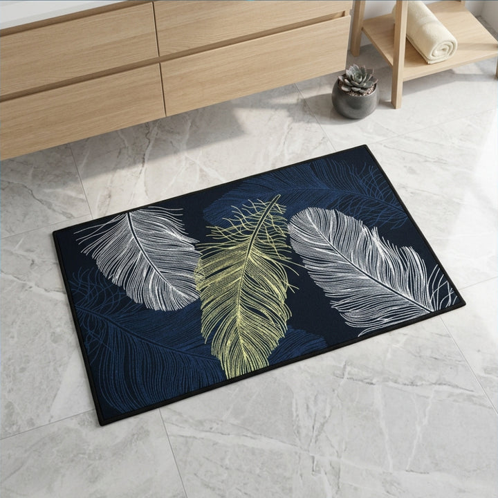 Luxury Feather Print Anti-Slip Bathroom Door Mat | Soft Absorbent Floor Rug