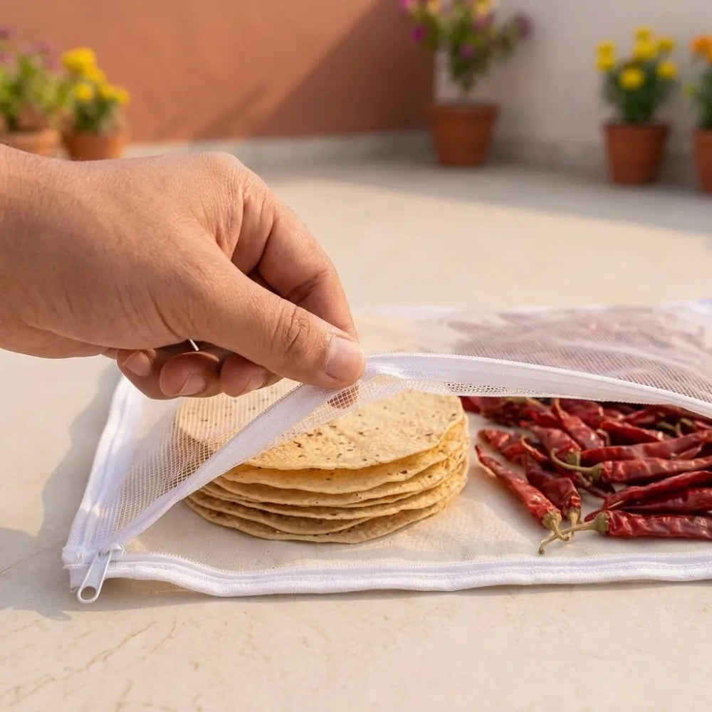 Multipurpose Drying Mat for Papad, Chilli, Rice, Breathable Mesh Washable Reusable Foldable Lightweight Sun Drying Cloth