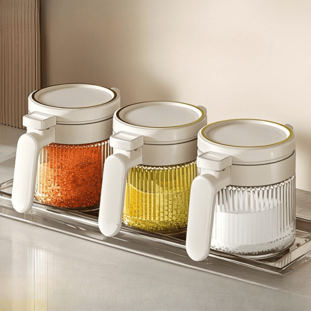 Mini Airtight Glass Containers with Spoon (300ml) | Perfect for Spices, Condiments & Snacks