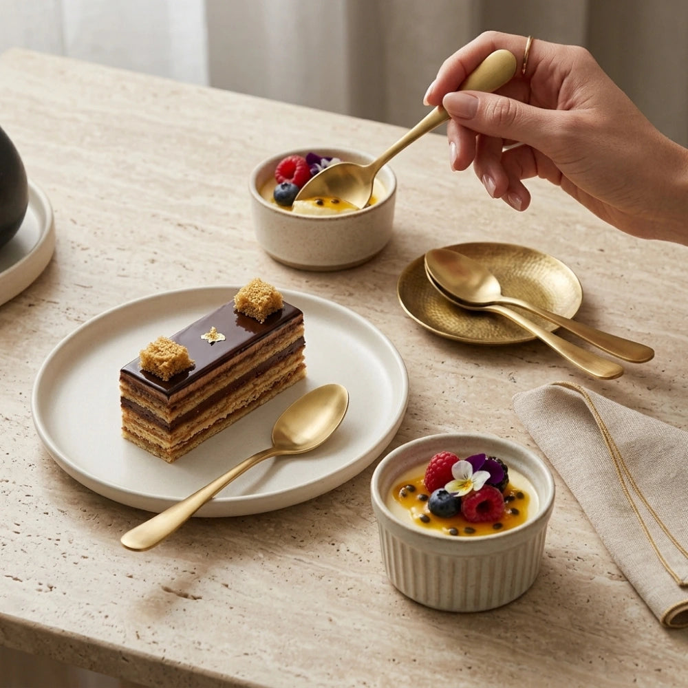 6-Piece Gold Stainless Steel Dessert Spoon Set – Mini Coffee, Tea & Ice Cream Spoons | Mirror Finish, Reusable & Dishwasher Safe (6 pcs)