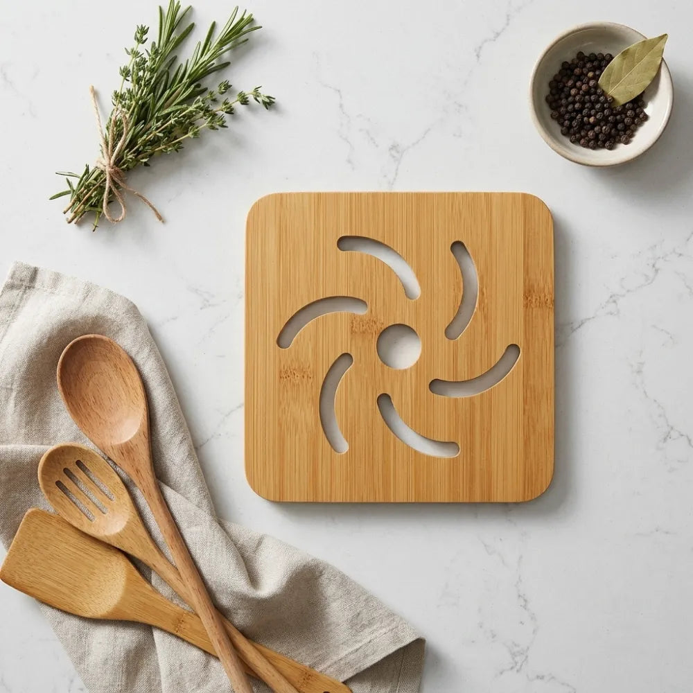 Wooden Bamboo Pot Mat | Spiral Design Heat-Resistant Trivet & Table Coaster | Eco-Friendly Hot Pot Stand for Kitchen & Dining