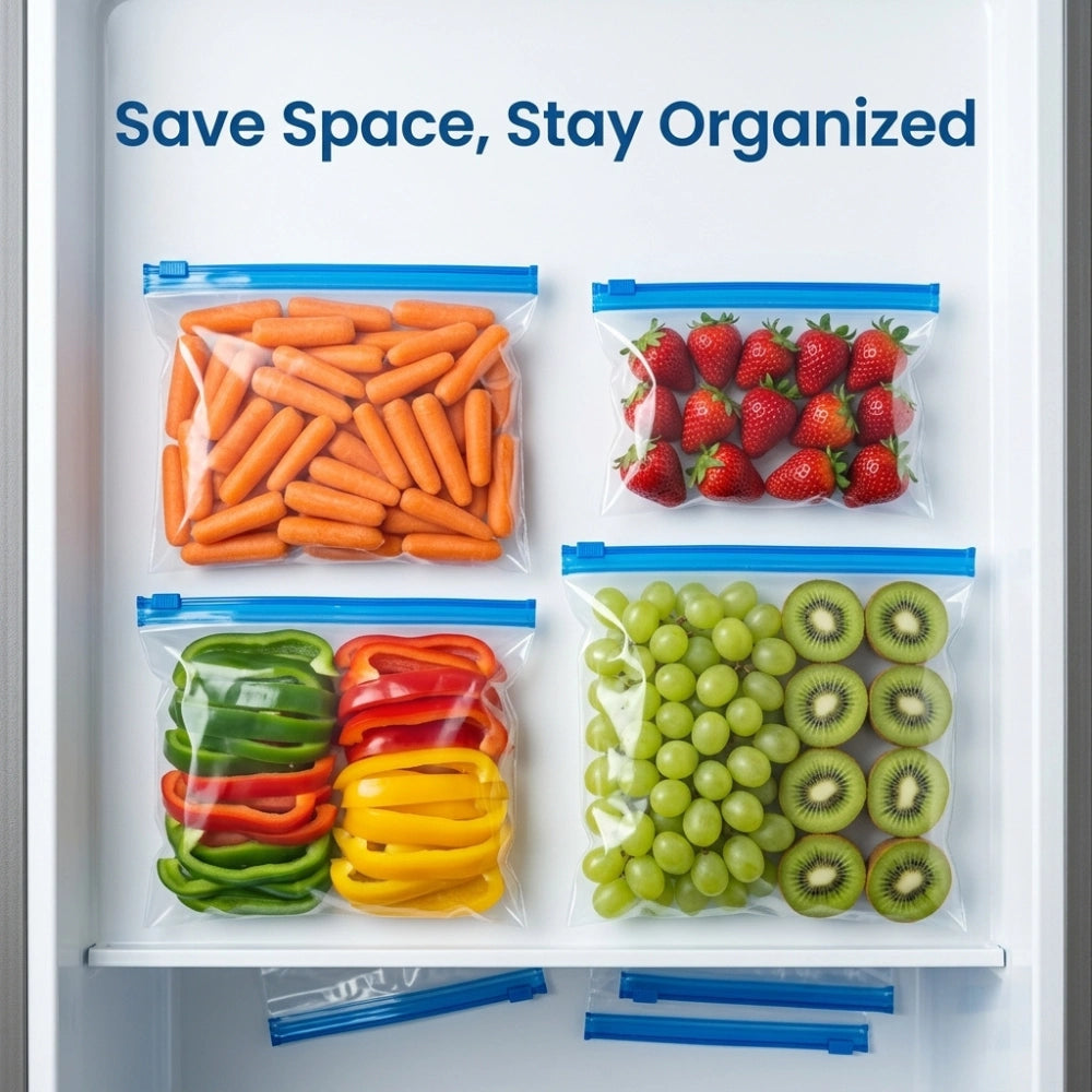 Reusable Zipper Storage Bags for Kitchen, Ideal for Fruits, Vegetables & Snacks