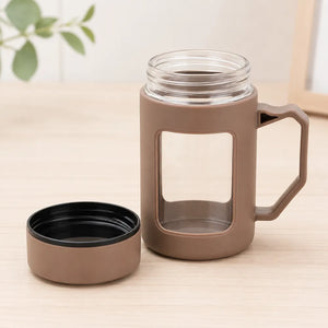 500ml Double Wall Borosilicate Glass Tea Mug with Lid & Handle | Heat-Resistant Coffee Cup | Portable Travel Tumbler for Home & Office