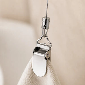 Stainless Steel Retractable Towel Holder Clips | No-Drill Self-Adhesive Wall Mounted Kitchen & Bathroom Towel Hanger Hooks