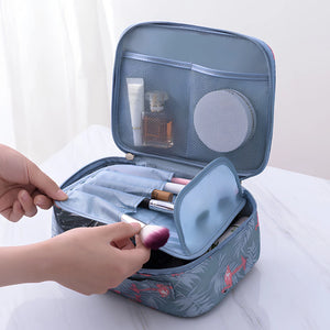 Flamingo Travel Makeup Organizer Bag | Waterproof Cosmetic & Toiletry Storage Pouch with Divider for Women & Girls