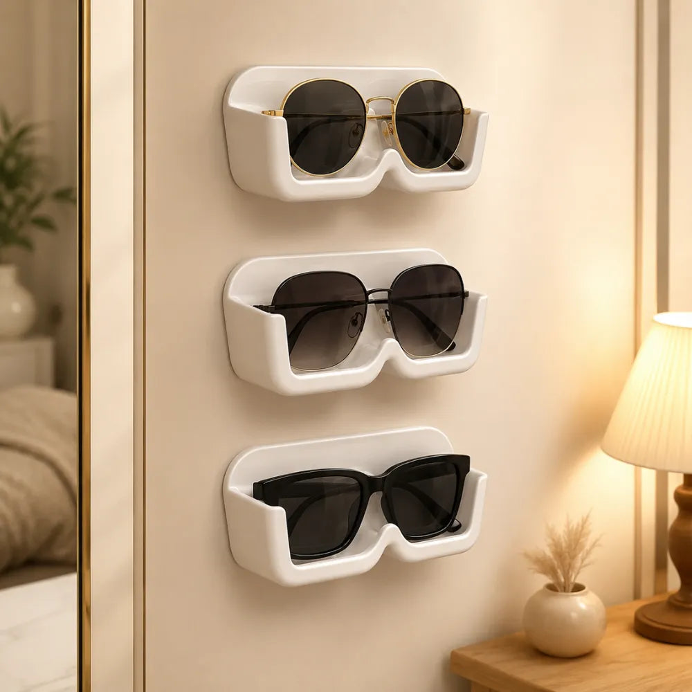 Wall-Mounted Glasses Holder & Sunglasses Organizer | No-Drill Self-Adhesive Eyewear Storage Box | Plastic Specs Display Case