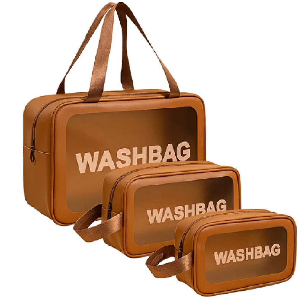 Set Of 3 Printed Transparent Toiletries and Cosmetics Travel Wash Bags